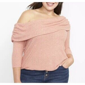 NWT Lane Bryant One Shoulder Ribbed Knit Top Size 18/20 Banded Hem Honey Ginger